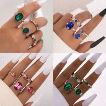 Cross-Border Luxury Accessories Geometric Gemstone Ring Colorful Inlaid Diamond Four-Piece Ring Set - 23643-xanh - Xem 10