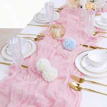 1pc 90*300cm Countryside Bohemian Cheesecloth Wedding Tablecloth, Rectangular Cheese Table Runner,Suitable For Wedding, Baby Shower, Bridal Shower, Birthday Party, Banquet, Home Decor - Multicolor - View 1