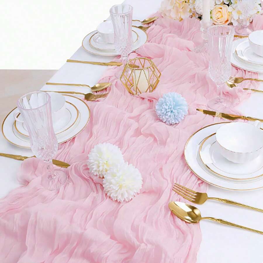 1pc 90*300cm Countryside Bohemian Cheesecloth Wedding Tablecloth, Rectangular Cheese Table Runner,Suitable For Wedding, Baby Shower, Bridal Shower, Birthday Party, Banquet, Home Decor - Multicolor - View 1
