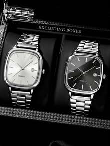 2PCS Casual Men's Quartz Watch, Multi-Function Men's Watch With Date Display, Simple Square Dial With Bar Hour Markers, Alloy Strap, The Best Gift For Men, Suitable For Daily Wear, Weddings, And Parties, Perfect Holiday Gift (Christmas, Graduation, Teacher's Day), Fashion Accessory, Minimalist Style, High-End And Exquisite. Does Not Include Gift Box. - 2pcs - View 2