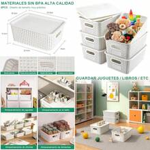 SUIOO 6 Cajas de Almacenamiento de PlásticoCestas de Almacenamiento Resistente con Tapa Contenedores Plásticos Apilable de 24X18X11 cm para Dormitorio Armario Sala y Oficina - blanco - Ver 7