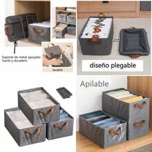 SUIOO 3PCS Cestas organizadoras con soporte metalicocesta de almacenamiento plegable caja organizadora tela organizador de ropa para clósets grande Lavable armarios canasta Gris 47*28*19cm - Gris - Ver 7