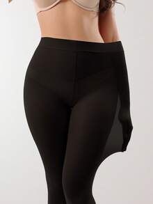 2条装纯色无缝超薄保暖打底裤，高腰显瘦弹力紧身裤，女士内衣睡衣，秋冬款 - 彩色 - 查看 4