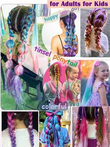 2pcs Ombre Braiding Hair Extensions, Colorful Braided Ponytail Extensions With Shiny Sequins, 26 Inch Extra Large Ponytail Extensions, Suitable For Girls - Multicolor - View 7