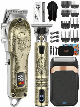  LQT1/2/3pcs,Premium Men's Salon Hair Trimmer And Razor Set, Cordless Use Hair Trimmer, USB Charging Trimmer, Men's Beard Trimmer, Exquisite Packaging, Family And Barber's Choice, Gift Options For Special Holidays, Men's Gifts