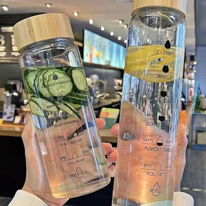 1 Bình nước thủy tinh borosilicate truyền cảm hứng, 23.67 oz/33.81 oz - Chống rò rỉ, di động, có vạch chia thời gian và các câu nói tạo động lực, chất lượng cao, có thể tái sử dụng, thích hợp cho hoạt động ngoài trời, cắm trại, tập thể dục - Chỉ rửa bằng tay, Bình nước truyền cảm hứng [Hình ảnh tham khảo 7]