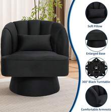 Silla de acento giratorio con reposabrazos, silla giratoria redonda moderna de 360 grados con espalda curva y cojín, cómodo sofá sillón tapizado para la sala de estar, dormitorio, sala de lectura, peluche negro 1PCS - Terciopelo negro - Ver 4