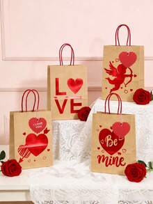 14/18个情人节心形礼品袋，红色糖果袋，大号加厚棕色纸袋，特大号红色包装纸，适用于情人节、婚礼、礼物交换、新年派对、零食和糖果包装、促销礼品。 - 彩色 - 查看 2