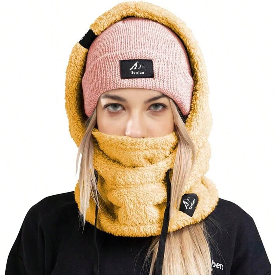 Senllen - Pasamontañas para clima frío forro polar resistente al viento máscara de esquí de invierno transpirable térmica calentador de cuello bufanda para casco - Amarillo - Ver 1