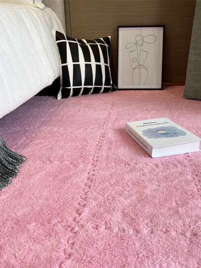 12pcs Fluffy Puzzle Carpet Tiles, EVA Interlocking Floor Mats, Washable Square Carpet Protector Suitable For Bedroom, Game Room, Living Room Decor, Anti-Slip