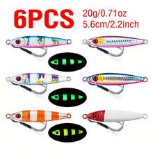 6个金属路亚饵，夜光抛投路亚饵，7-100克，3D眼睛，慢沉硬饵，带双辅助钩 - 彩色 - 查看 21