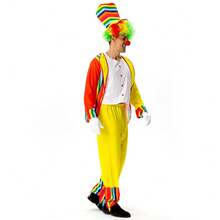 Professional Clown Suit For Men, Colorful Oversize Jumpsuit, Full Circus Performer Costume Includes (Hat, Bodysuit) - Multicolor - View 5