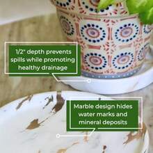 Ceramic Plant Saucer Plant Trays for Indoors Drip Tray Plant Pot Saucers 4in + 6in White and Gold - BlancoDorado - Ver 2