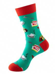 2/3/6 Pairs Random Fashionable Versstile Creative AB Asymmetrical High Top Socks With Cartoon Animal, Tool, And Character Patterns - Multicolor - View 9