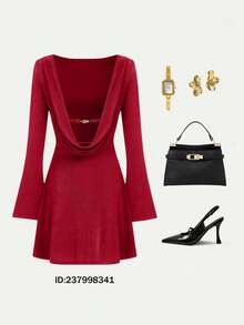 Amore Solid Color Elegant Party Dress For Women, Sexy Backless Dress In Deep Red, Cocktail/Birthday Dress, Graduation Formal Gown, Elegant Party Dresses, Holiday Dresses For Women, Formal Dresses For Women - Burgundy - View 6