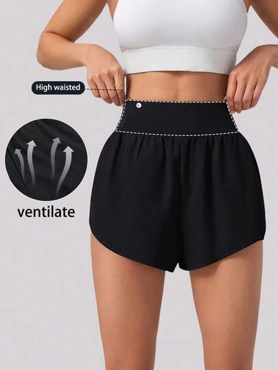 二合一女士高腰舒适运动瑜伽短裤，适合居家、跑步、户外、网球等运动，弹性运动短裤