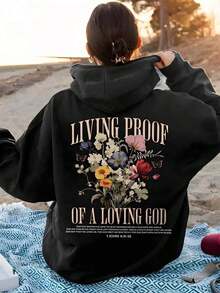 Men's Christian Faith Hooded Sweatshirt With Only God Can Judge Me Printed On The Back And Prayer Hand Design - Loose Casual Pullover, Machine Washable, Black With White Lette-Loose-Fitting Casual Style, Autumn/Winter Unisex Couple's Crewneck Long-Sleeve Plus Size Sweatshirt - 黑色 01 - 查看 7