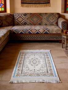 1 Stück schöner traditionell bedruckter Teppich, blau umrandeter bedruckter Teppich, bequem & weich, geeignet für tägliche Wohndekoration, Feiertags-Dekoration, Wohnzimmer-Teppich, Dekorationsteppich, Schlafzimmer-Dekoration, kleiner Teppich, Teppich, Wohndekoration, Wohnzimmer-Teppich, Wohnzimmer kleiner Teppich, Schlafzimmer-Teppich, Wohnzimmer Wohndekoration, Outdoor-Teppich, waschbarer Teppich