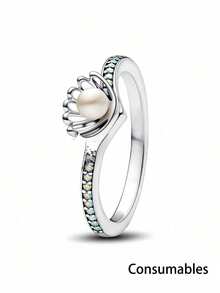 1枚情人节主题浪漫珍珠贝壳戒指，银色单指戒指，女士款，优雅个性日常佩戴，送给女友的礼物，情人节礼物（消耗品）（提示：由于光线和拍摄角度的原因，实物与图片可能存在轻微色差） - 銀色戒指 - 查看 1