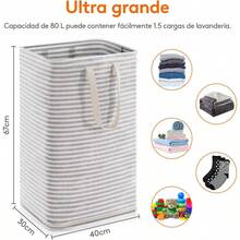 Lifewit Cesto para Ropa Sucia con Capacidad Extra Grande Revestimiento de Impermeabilización Algodón y PEVA de Terileno Bolsa de Almacenamiento Cesto Plegable de Lavandería 80L Gris - Gris - Ver 4