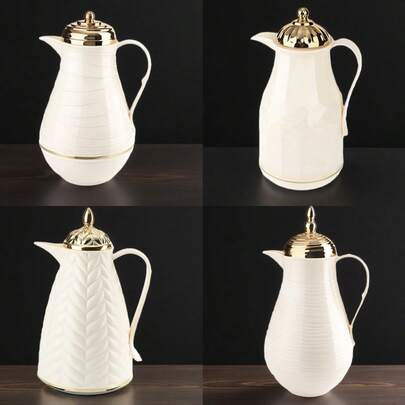 1pc 1L Pink Glass Vacuum Insulated Bottle, Plastic Shell, Home Decor, Coffee/Tea Thermal Carafe