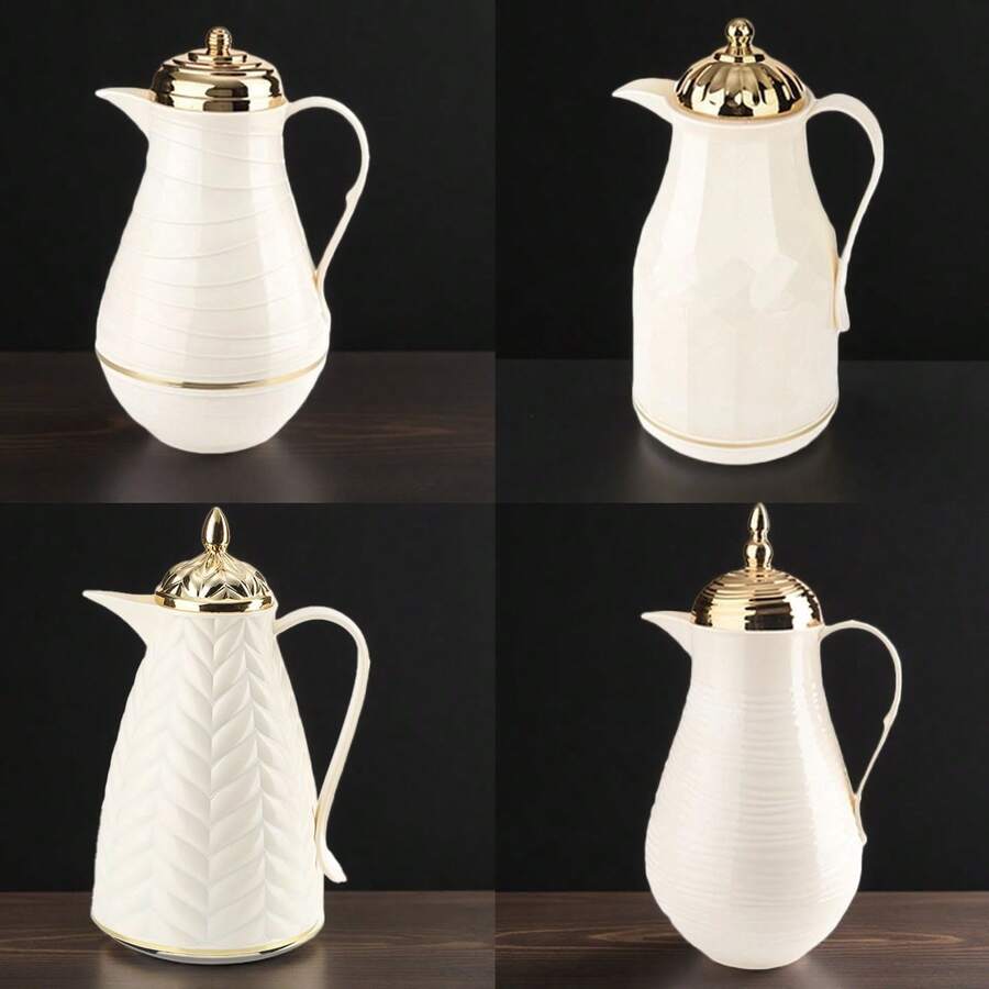 1pc 1L Pink Glass Vacuum Insulated Bottle, Plastic Shell, Home Decor, Coffee/Tea Thermal Carafe - Beige - View 1