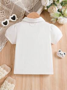 Áo thun tay ngắn cổ polo họa tiết gấu dễ thương dành cho bé gái mùa hè - trắng - Xem 2