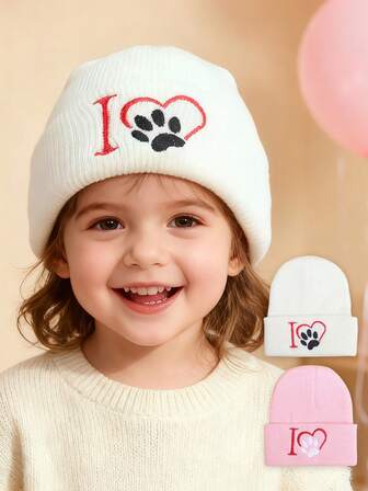 1 Stück Kinder Gestrickte Beanie Mütze mit Stickerei, warme Wintermütze, geeignet für Kleinkind Mädchen Alltagskleidung und als Geschenk