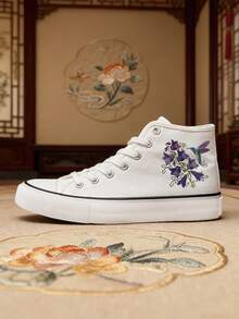 Zapatillas deportivas casuales de estilo artístico con estampado floral en blanco y negro - ET038BAI - Ver 11