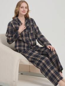 新款时尚休闲加厚冬季女式睡衣套装 - 藏蓝色 - 查看 6