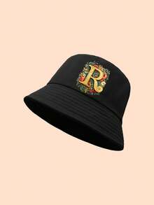 1 Stück Blume Muster 26 Buchstaben Kinder Fischerhut, modisch & vielseitig, geeignet für Mädchen Rückkehr zur Schule Alltagskleidung und Sonnenschutz - Schwarz - Übersicht 8