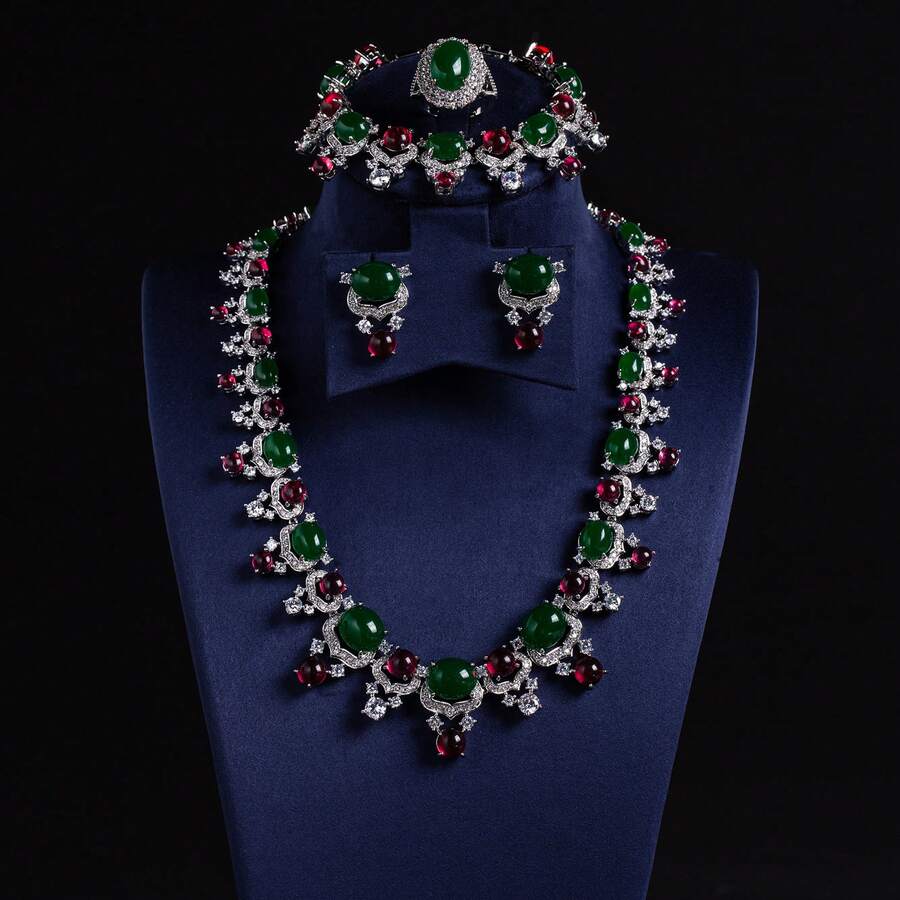 3pcs/Set, Red/Hollow Blue/Golden Yellow/Silver/Multi-Color Options, Fashion/Luxury, Women's Jewelry, Women's Necklace, Women's Accessories, Women's Jewelry Accessories, Diamond Necklace, Cubic Zirconia Inlaid, Teardrop Shape, Earrings, Necklace, Cubic Zirconia Necklace, Suitable For Women/Bride/Bridesmaid, Wedding/Banquet/Party Wear, Women's Fashion Jewelry, Women's Jewelry Set, Accessories Set, Gift