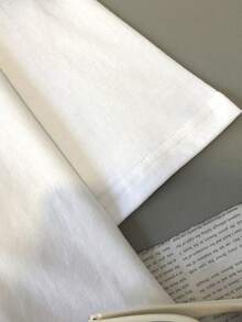 女士纯棉数字图案短袖中长T恤，时尚休闲上衣 - 白色 - 查看 3