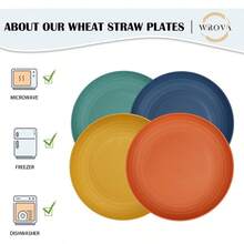 Wrova - Platos de paja de trigo irrompibles de 10 pulgadas juego de 8 platos de plástico para lavaplatos y microondas reutilizables platos ligeros para cocina camping serie colorida p-04 - Seriecoloridanaranjaamarilloazulverde - Ver 5