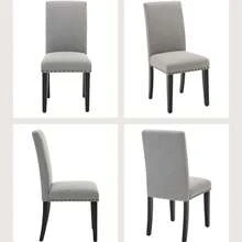 Juego de 2 Sillas de Comedor, Sillas de Cocina Acolchadas con Botones, Sillas de Comedor Tapizadas en Tela con Patas de Madera y Asiento Acolchado para Comedor, Cocina, Restaurante - Remaches grises 2 piezas - Ver 3