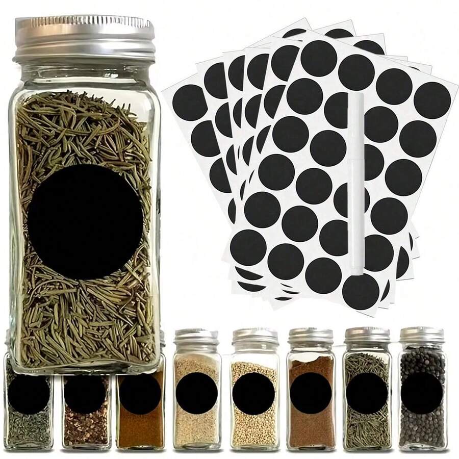 Etiquetas reutilizables, impermeables y escribibles de PVC, sin residuos, removibles y reposicionables, adecuadas para botellas de vidrio, frascos, refrigeradores, oficina, manualidades - Lunares adhesivos temporales en blanco y negro - Multicolor - Ver 1