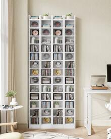 HEXCELEN CD Shelf, 14-Tier Open CD Stand, Two-Piece Media Shelf, Freestanding Shelf, Stand Or Display Case, For Living Room, Study, 17 X 20 X 213 Cm, White - 白色 - 查看 2