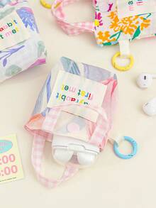 1pc Colorful Flower Pattern Earphone Bag Soft Fabric Wired Earphone Storage Bag Handbag Shaped Mini Earbuds Storage Bag Fresh Style Floral Print Data Cable Organizer Bag Cute Plaid Pattern Handle Creative Bag Accessories Key Bag Keychain For Girls Fashionable Coin Wallet Coin Purses Small Hanging Bag Bag Charm Multi-Functional Items Organizer Bag Back To School Supplies Travel Essentials - Multicolor - View 5