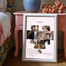 1件可定制浪漫情侣照片拼贴帆布画，可编辑爱情故事周年纪念装饰，房间装饰，定制海报，墙面艺术，照片打印，可定制商品，可选配画框 - 彩色 - 查看 11