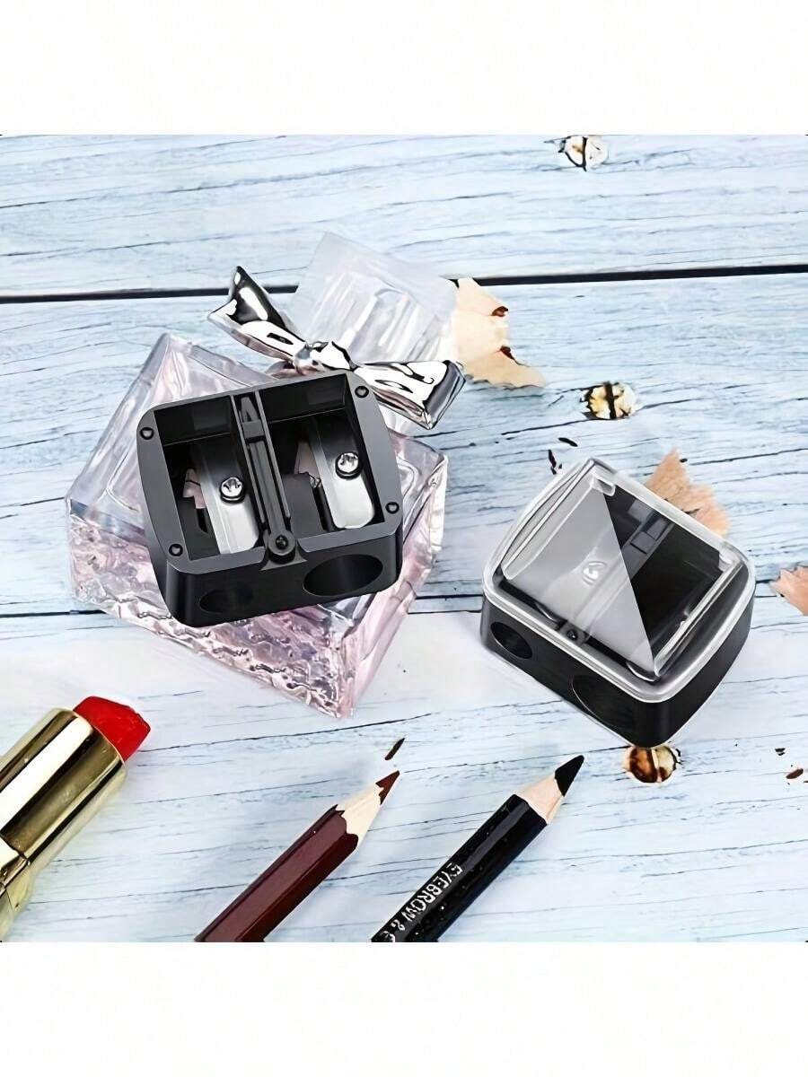 1-Piece Portable Dual Hole Makeup Pencil Sharpener With Ventilation And Debris Collection Function - No Battery, Perfect For Eyebrows And Makeup Pens, Essential For Travel - 黑色 - 查看 1