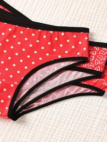 Paquete de 3 bragas de mujer de cintura baja con estampado de corazón, lunares y letras, transpirables y elásticas, adecuadas para el Día de San Valentín - Multicolor - Ver 9
