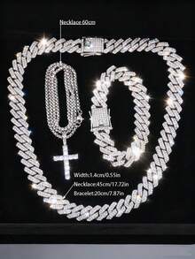 3 Piecescross Pendant Necklace And Bracelet Set, Featuring A Delicate Cuban Chain For A Touch Of Hip-Hop Style. Suitable For Everyday Wear By Both Men And Women, And A Perfect Gift For Valentine's Day, Christmas, Or New Year's - A - View 8