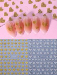 2片闪亮爱心美甲贴纸，金色和银色爱心形状，DIY美甲贴花，3D自粘，情人节美甲用品，适合女性和女孩的指甲 - 彩色 - 查看 11