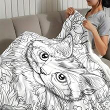 1pc Colorable Geometric Cat Graffiti Blanket - Long Plush All-Season Sofa Bedspread With Free Coloring For & S, Soft Warm Bedding Gift, Cozy For Rooms (Blanket Only - No Markers Included) Four Seasons Universal Multifunctional Blanket/Perfect Gift, Aesthetic Design And 2D Printing Technology Is An Ideal Companion For Sofa Napping, Traveling Camping, Home Decoration And Office Embellishment.A Thoughtful Gift For Thanksgiving, Christmas, Valentine's Day, Father's Day, Mother's Day And Other Festivals Special Moments Such As Birthdays, Weddings, Anniversaries And More.Exclusive Gifts For Family Members, Partners, Parents, Ren, Grandparents Or Dear Friends.They Are Perfect For Beds, Living Rooms, Offices, Beaches,Newly Expanded Themed Collections To Meet A Variety Of Styles And Scenar. - 多色19 - 查看 3