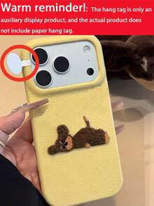 Cute 3D Sausage Dog Lying Down Lychee Pattern Phone Case, Suitable For IPhone 17 Pro Max, 17 Pro, 17 Air, 16, 15, 14, 13, 12 Pro Max, 16 Plus, 11, Cute Shock-Resistant Soft Case For Autumn/Winter, Christmas Gift - Yellow - View 4