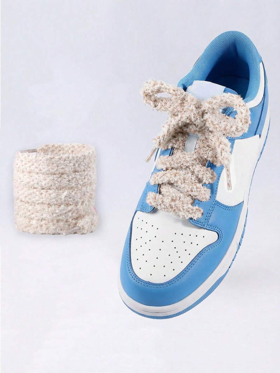 Women's Plush Fuzzy Shoelaces Flat Soft Fluffy Chunky Shoe Laces Thick Strings For Sneakers And Casual Shoes - 米色 - 查看 1