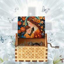 母女花卉油画手摇音乐盒 - “你是我的阳光”曲调，无需电池的木制音乐盒，母亲节/生日礼物 - 彩色 - 查看 11