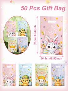 50个复活节礼品袋手提包，复活节兔子小鸡礼品包装袋，复活节派对小礼品袋，复活节快乐装饰品，复活节彩蛋零食袋，复活节兔子购物袋，复活节糖果袋，复活节饼干烘焙袋，复活节家庭聚会餐桌装饰，复活节小物件收纳袋，复活节厨房包装用品，复活节房间装饰，复活节家居装饰，派对礼品