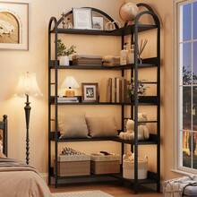 Estantería de Esquina Arqueada de 5 Niveles, Estante Industrial en Forma de L con Marco Metálico, Mueble Multiusos para Sala y Dormitorio - Negro - Ver 3