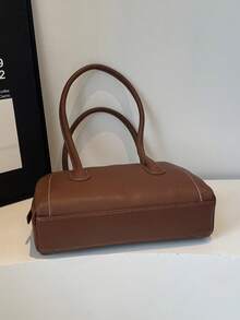 Minimalist Litchi Grain Shoulder Bag, Versatile - Brown - View 3